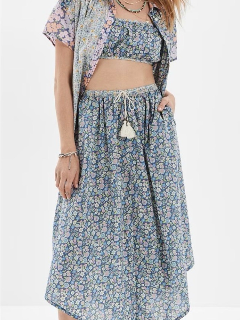 American Eagle Outfitters Blue Floral Maxi Skirt Medium Flowy